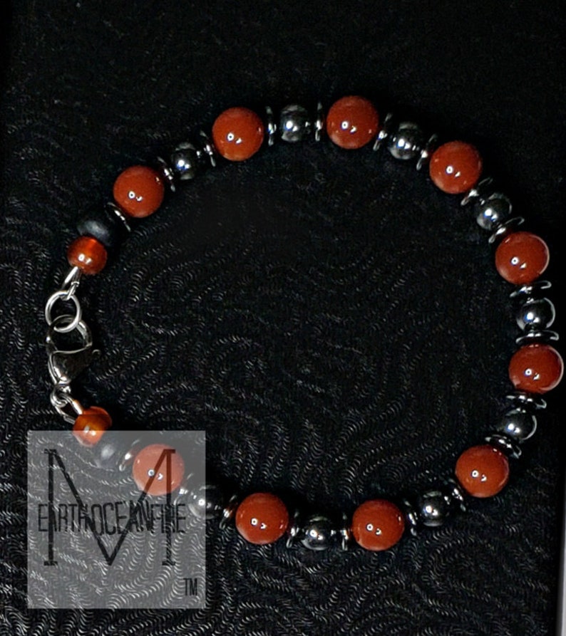 Men's Hematite and Red Gemstone Clasp Bracelet image 3