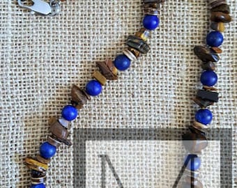 Men's Blue Lapis and Tiger's Eye Gemstone Necklace