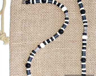 Men's Black Onyx and White Beaded Necklace