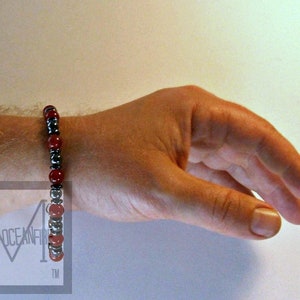 Men's Hematite and Red Gemstone Clasp Bracelet image 1