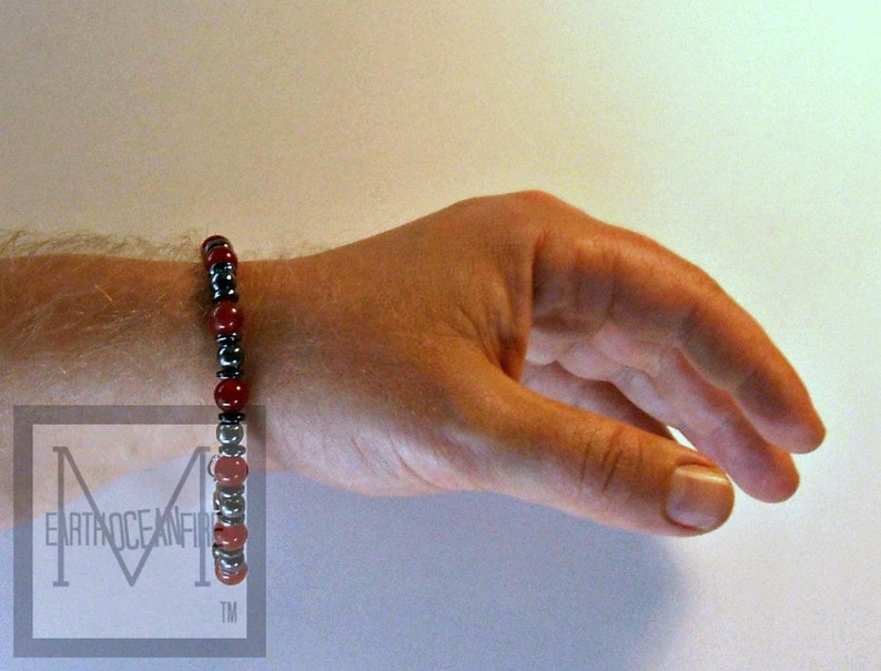 Men's Hematite and Red Gemstone Clasp Bracelet image 1