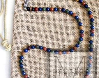 Men's Blue Lapis and Jasper Beaded Necklace