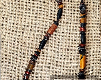 Men's Red Tigers Eye Burnt Horn Necklace