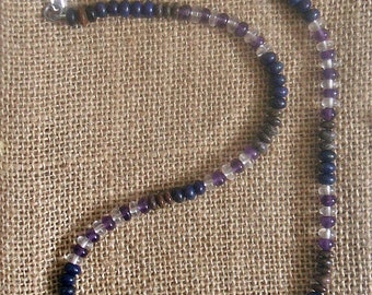 Men's Amethyst Lapis Beaded Necklace