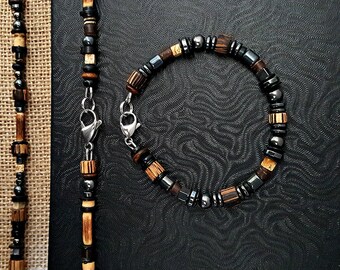 Gunmetal Rocker Necklace Bracelet Set