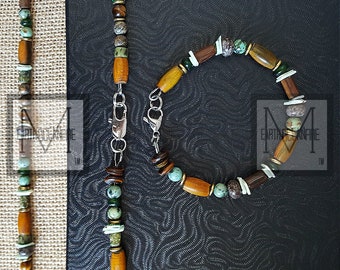 Men's Irish Seaside Green Gemstone Beaded Necklace Set