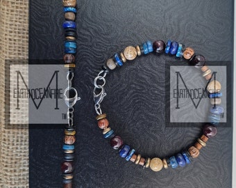 Men's Set Gemstone Beaded "Blues on The Sand" Necklace Bracelet Set