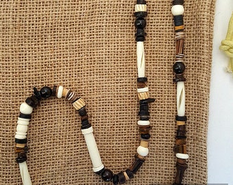 Men's Garnet Bone Beaded Necklace