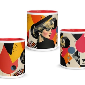 Abstract Diana Mug with Color Inside 11 oz. | Original Design | Princess Diana Mug | Art Mug | Collage Mug | Princess Diana Fan Gift