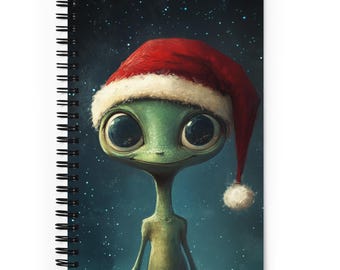Christmas Alien Soft Cover Spiral Notebook | Original Design | Journal | Diary | Sketchbook | Gift for Writer | Unique Gift