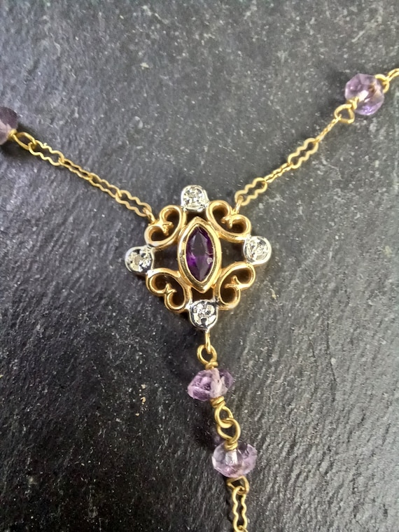 Amethyst, diamond and solid 14kt gold Victorian st