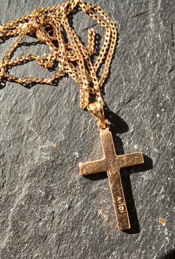Vintage 10 kt gold Cross and Chain - petite - image 5