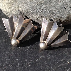 Vintage Art Deco Sterling Geometric screw back earrings