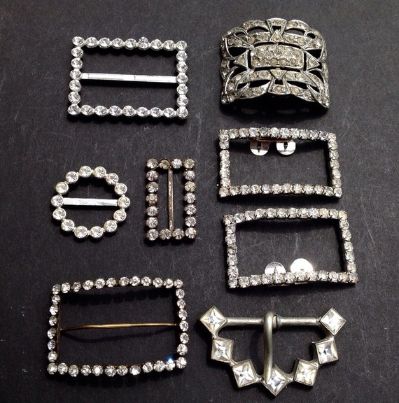 8 shoe clips - antique Art Deco rhinestone - 1920s