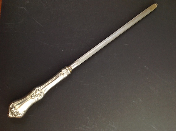 Vintage Knife Sharpener - nickle silver - scroll handle