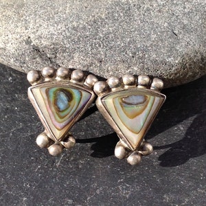 Vintage Taxco Sterling silver and mother of pearl screw back earrings