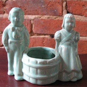 Vintage 1950s planter Dutch boy and girl - Great for succulents or cactus - glazed ceramic