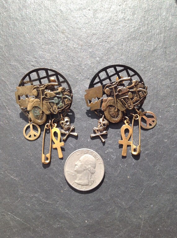 Vintage 1980s punk earrings - motorcycle, safety … - image 4