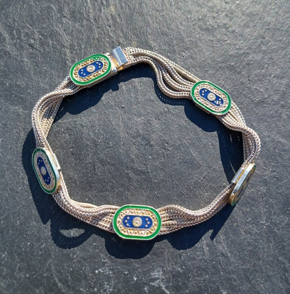 Vintage Sterling Silver and Enamel bracelet - image 1