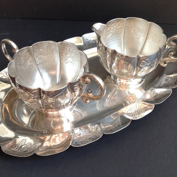 Sandborns Tea Set Taxco Sold Sterling Silver Engraved with animals and flowers