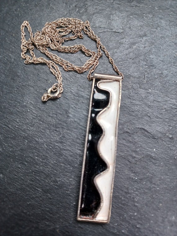 Sterling Enamel Pendant and Chain - Black and Whit