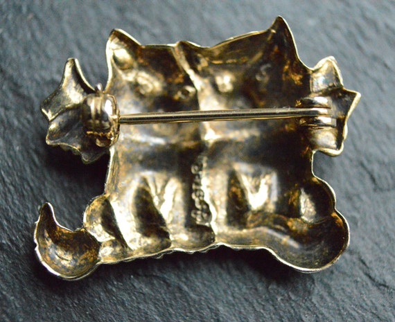 Vintage Twin Cat Pin - sterling silver and gold w… - image 2