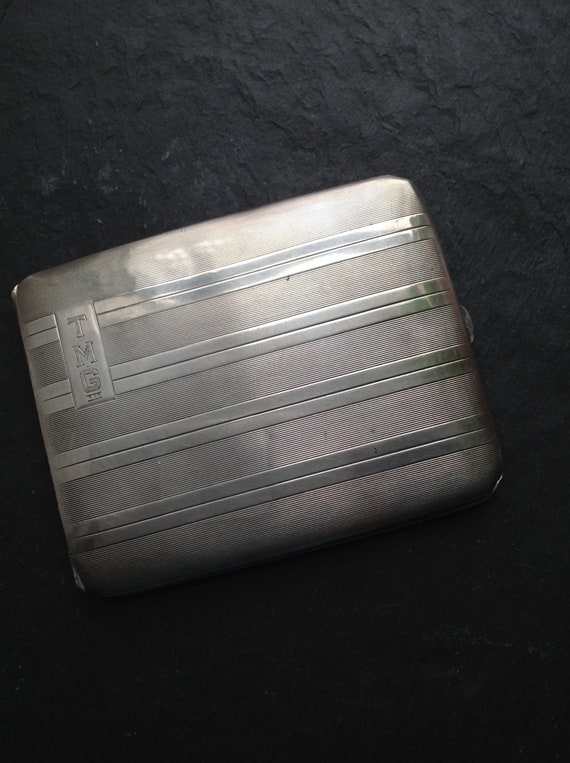 Cigarette case -solid sterling silver - Art Deco- 