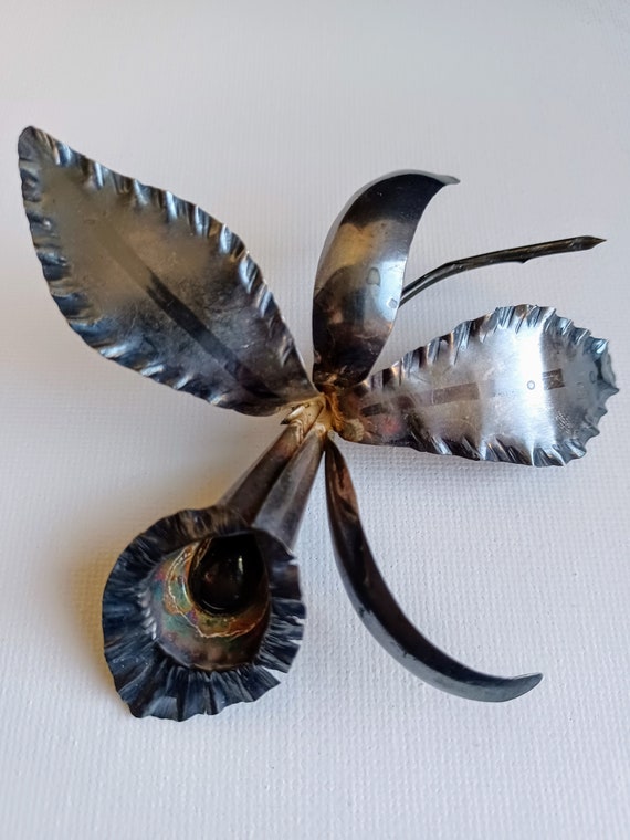 Antique Solid Sterling Silver Orchid Flower Corsa… - image 3