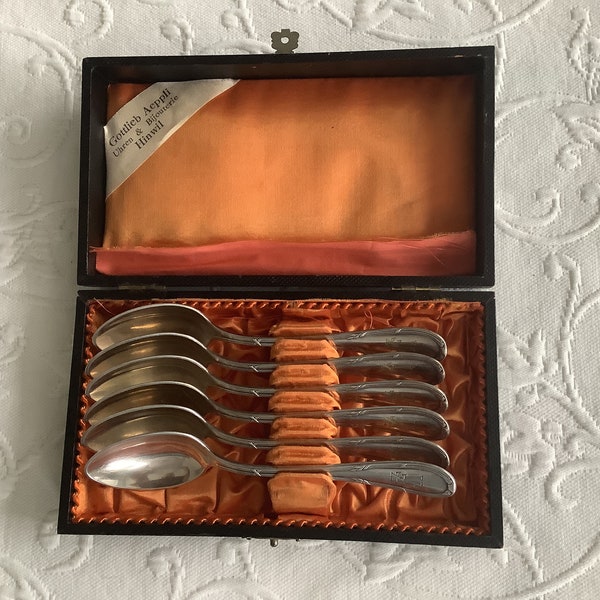 Vintage Bremer Silberschmiede 90% Silver Plate 6 Teaspoon Set With Original Box