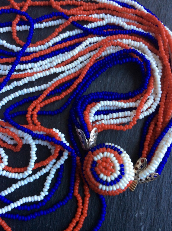 Vintage red white blue beaded necklace 1950s