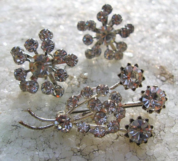rhinestone earrings and good luck pin brooch  - 1… - image 1