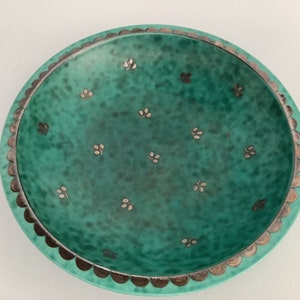 Vintage Gustavsberg ARGENTA pedestal 1094 IV stoneware bowl with sterling silver inlay
