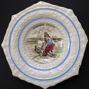 Antique Robinson Crusoe Child&#39;s plate - 1950s - Staffordshire transfer print- SALE