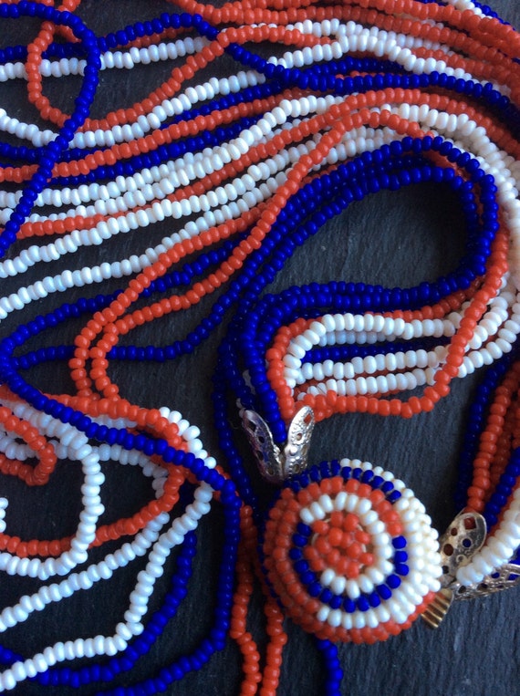 Vintage red white blue beaded necklace 1950s - image 3