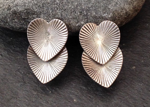 Vintage Beau Sterling silver Double heart earrings - image 1