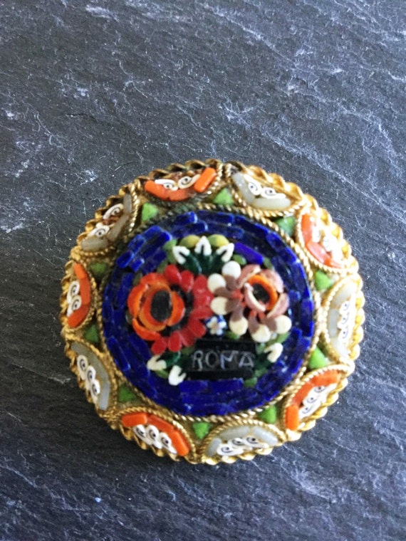 Antique Micro Mosaic "Roma"pin - SALE - image 2