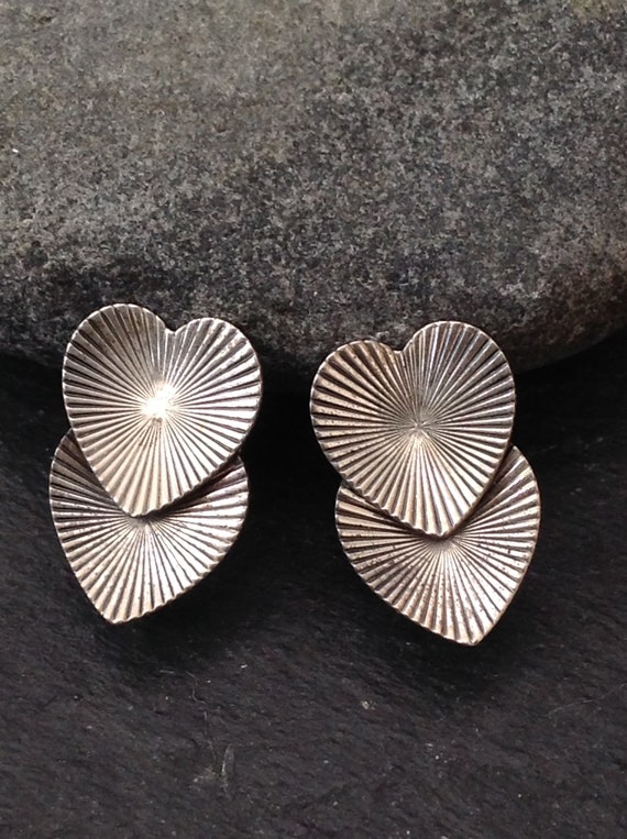 Vintage Beau Sterling silver Double heart earrings - image 4