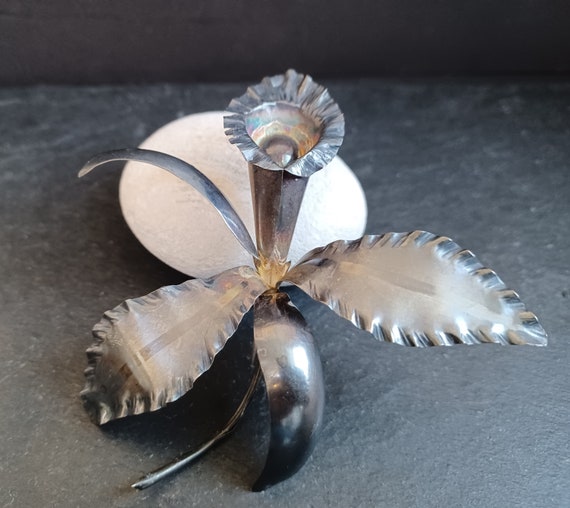 Antique Solid Sterling Silver Orchid Flower Corsa… - image 2