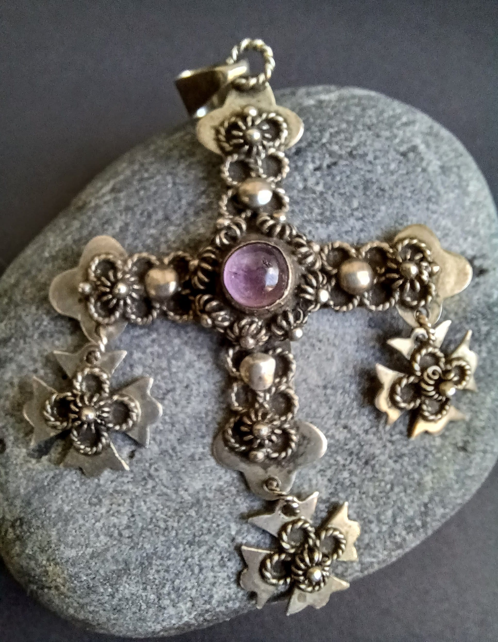 Vintage Sterling Silver and Amethyst Taxco Cross Pendant Filigree - Etsy