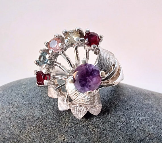 Vintage Multi Stone Cocktail or Statement Ring - … - image 9