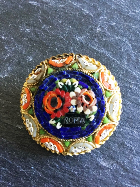 Antique Micro Mosaic "Roma"pin - SALE