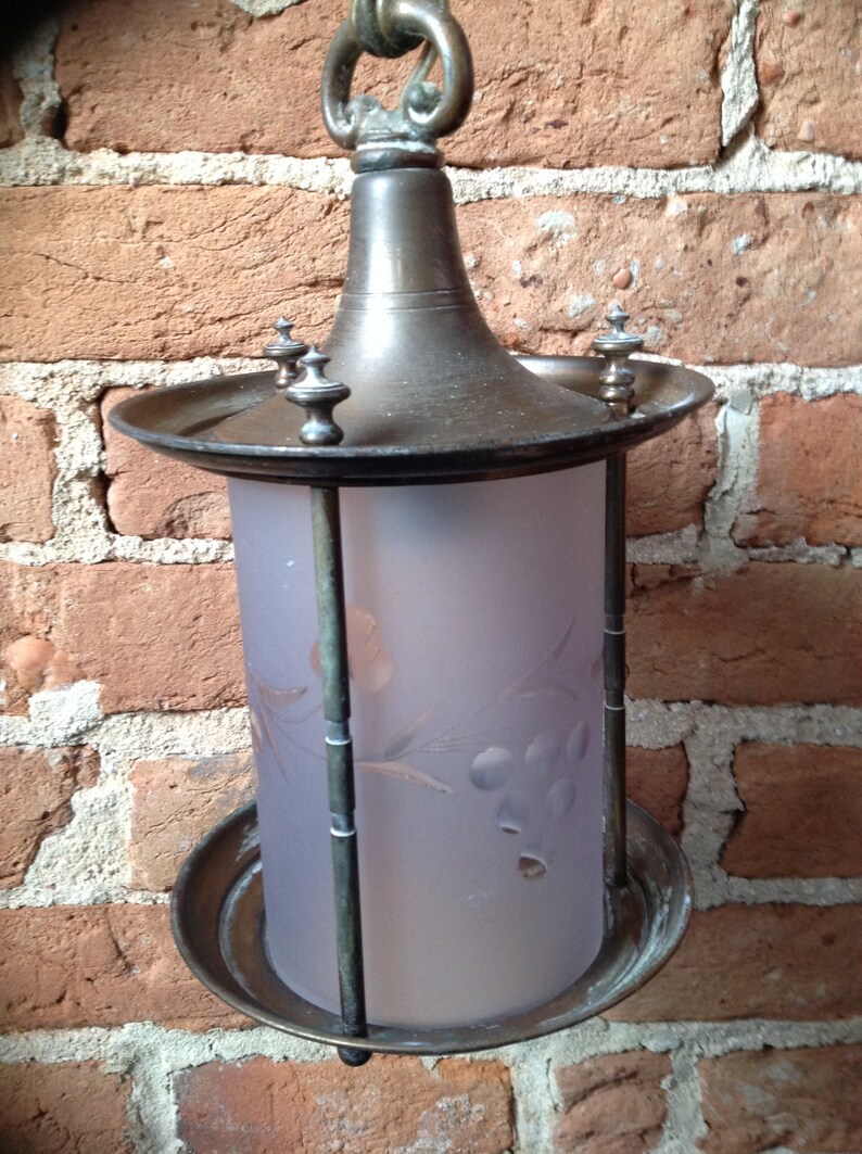 Vintage Brass Pendant Lamp Cut Glass Grapes Finials Carriage Lamp SALE