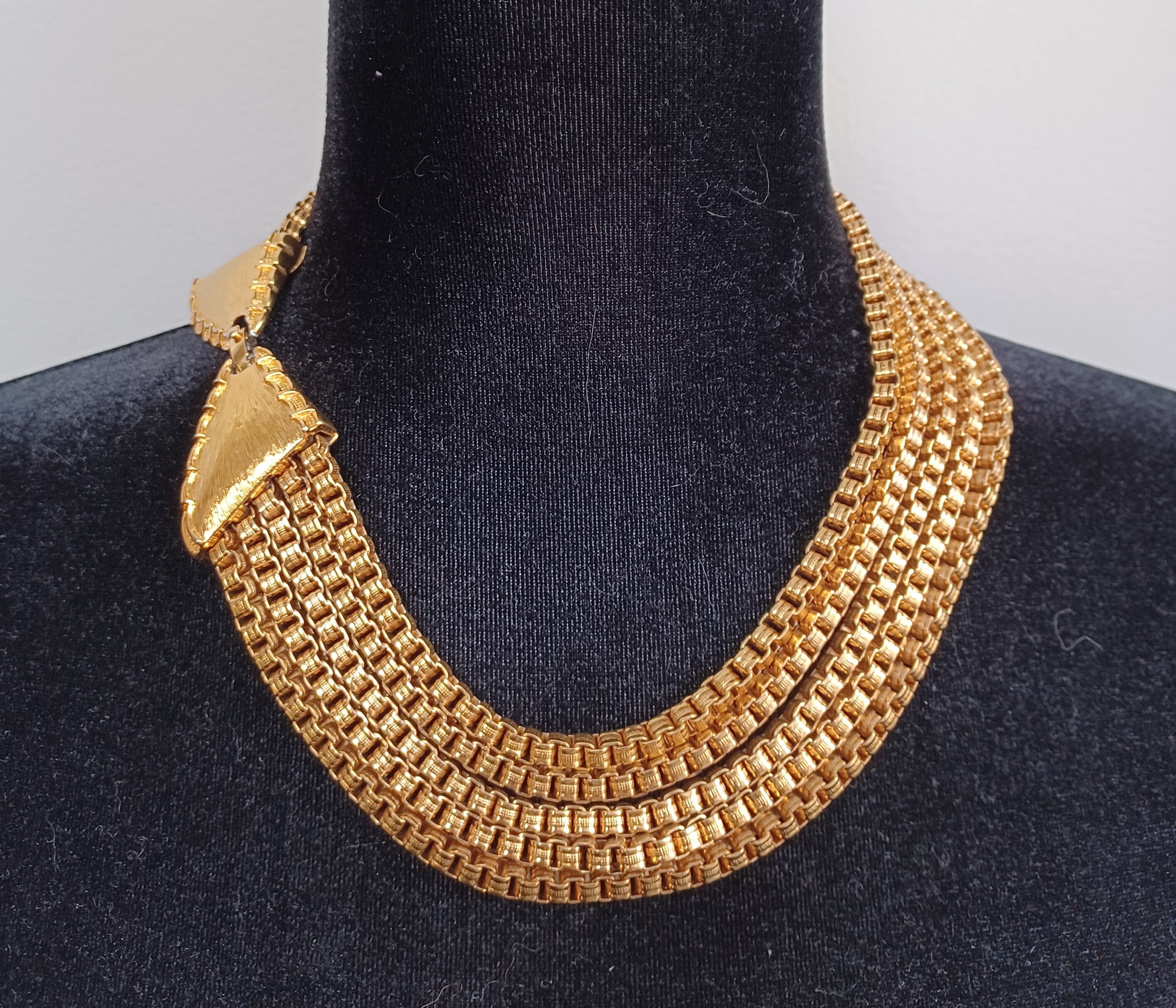 Vintage 1960s Costume Jewelry Necklace 5 Strand Gold Etsy