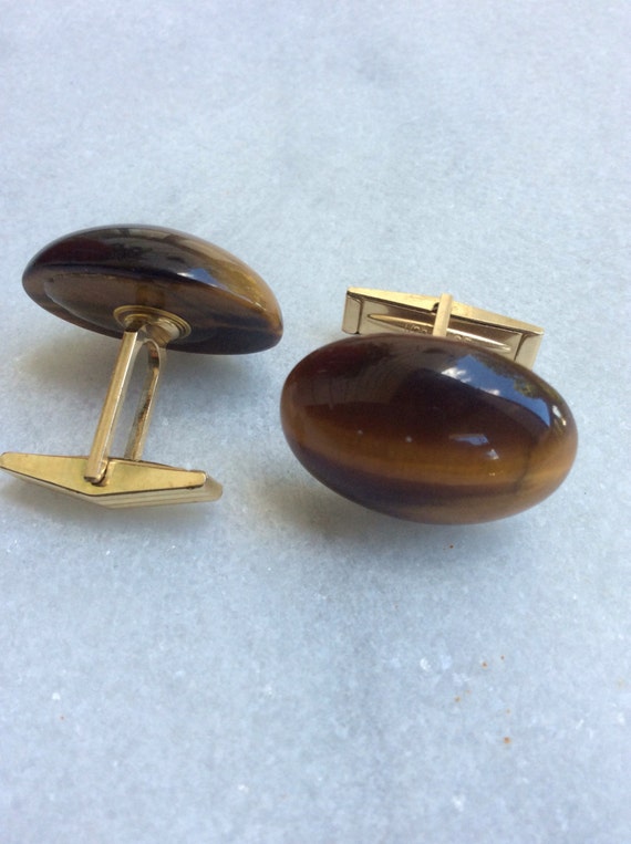 Tiger eye cuff links mid century gold filled SALE 
