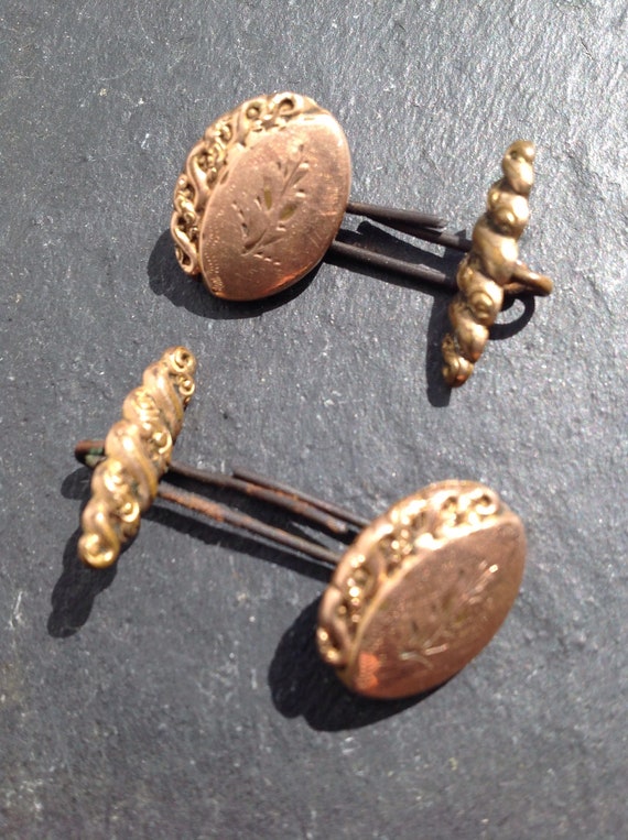 Antique Victorian cuff links - gold filled - etche