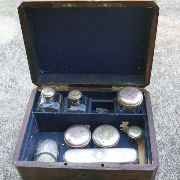Antique Victorian Toiletry or Vanity Box - Travel Case with accessories