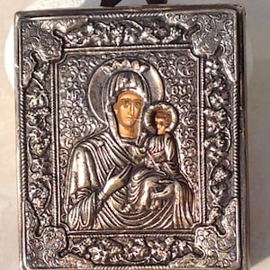 Madonna and Child icon Sterling silver Greek - handmade