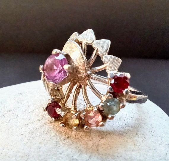 Vintage Multi Stone Cocktail or Statement Ring - … - image 2