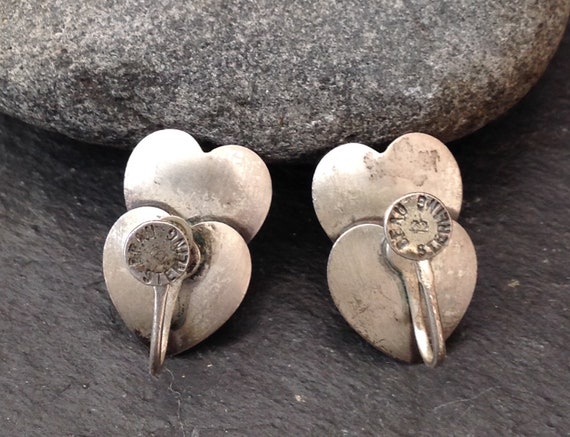 Vintage Beau Sterling silver Double heart earrings - image 2