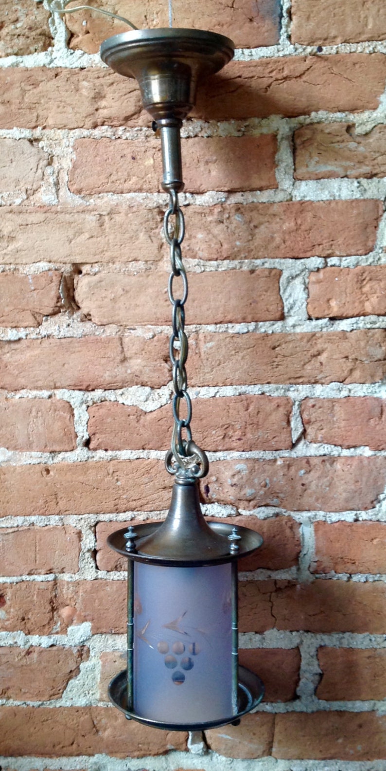 Vintage Brass Pendant Lamp Cut Glass Grapes Finials Carriage Lamp SALE